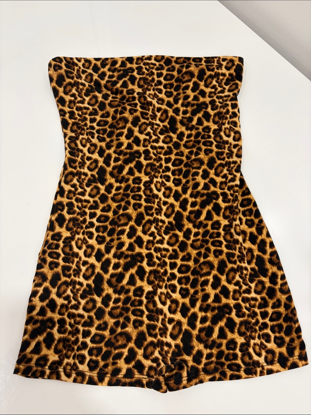 Fashion Nova Leopard Print Strapless Romper - Brown/Black